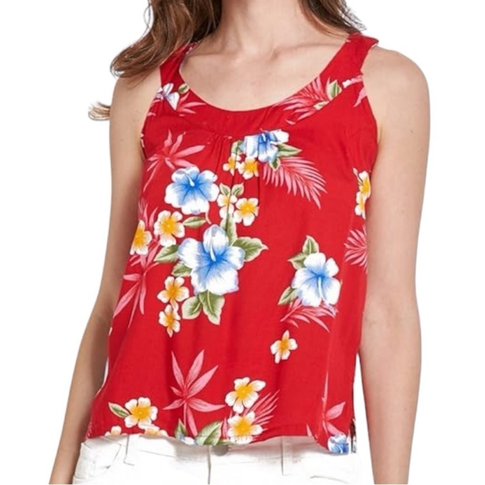 Hawaiian Hawaii Hangover Red Hibiscus Floral Sleeveless Blouse Top NEW Size XL
